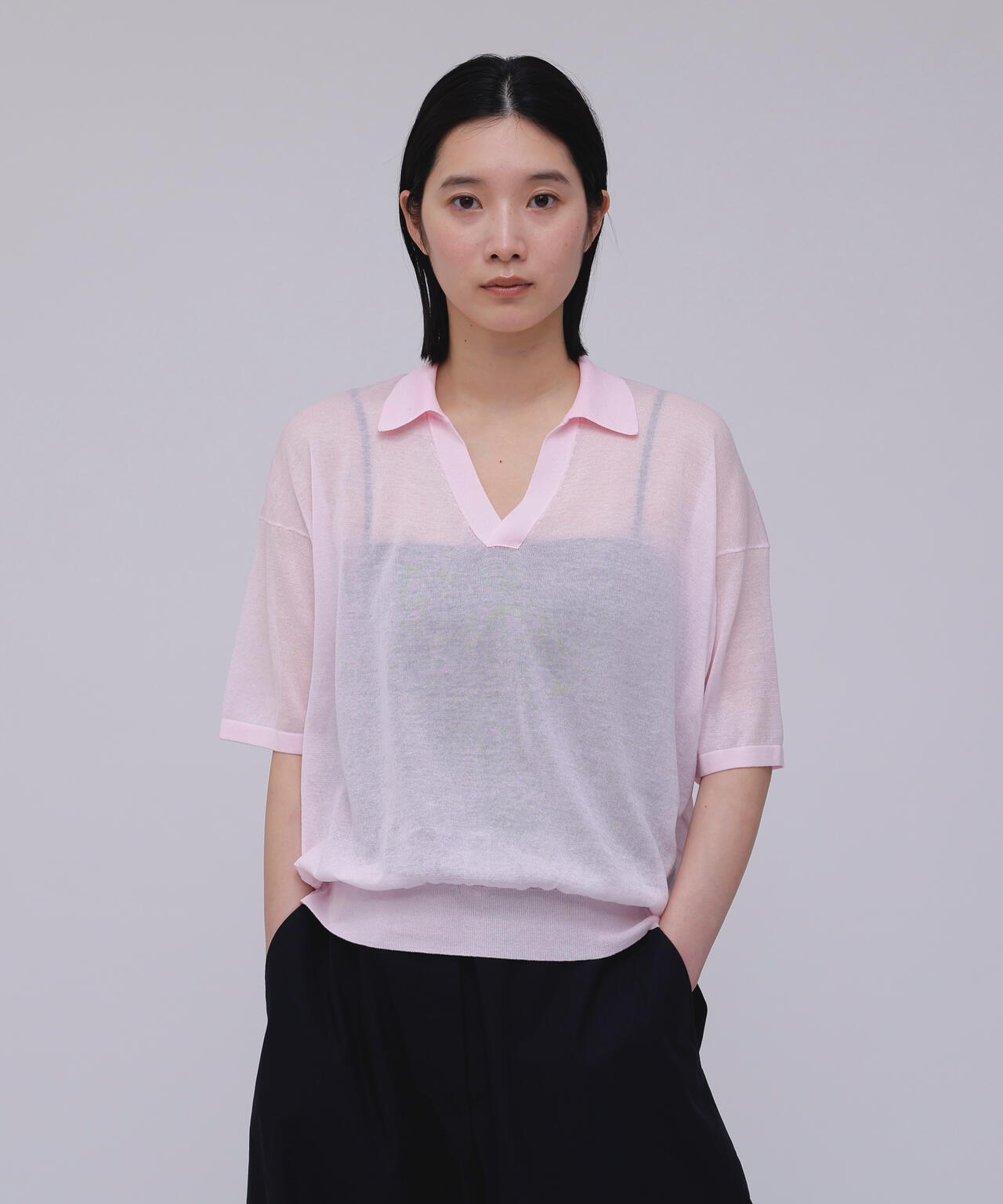 ATON / COMPACT COTTON SKIPPER POLO SWEATER