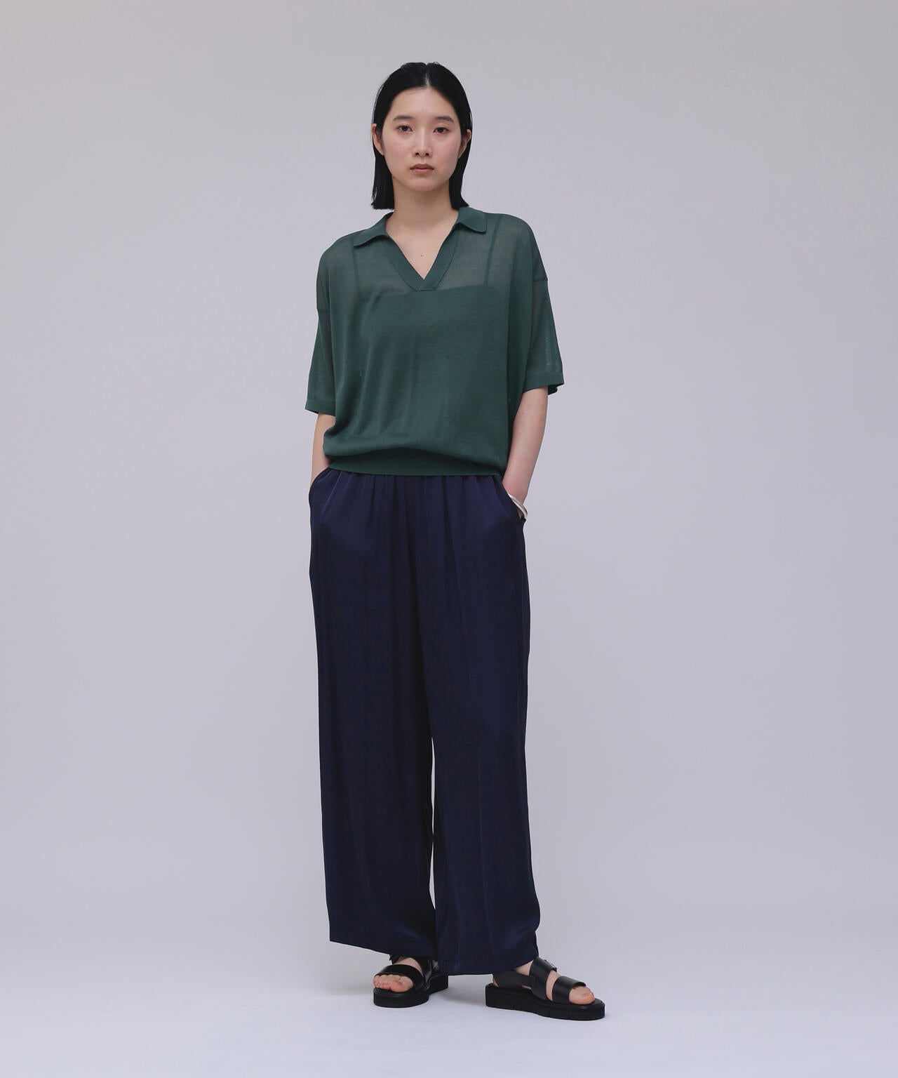 ATON / COMPACT COTTON SKIPPER POLO SWEATER