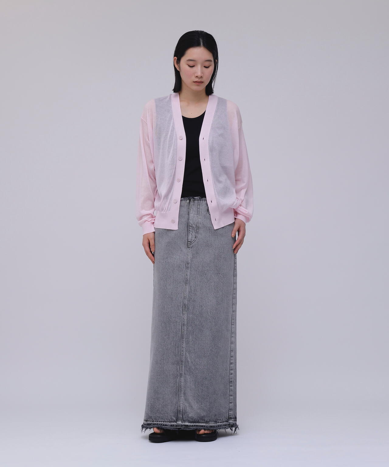 ATON / COMPACT COTTON V-NECK KNIT CARDIGAN