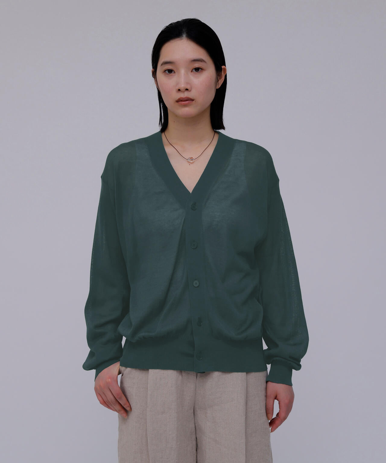 ATON / COMPACT COTTON V-NECK KNIT CARDIGAN