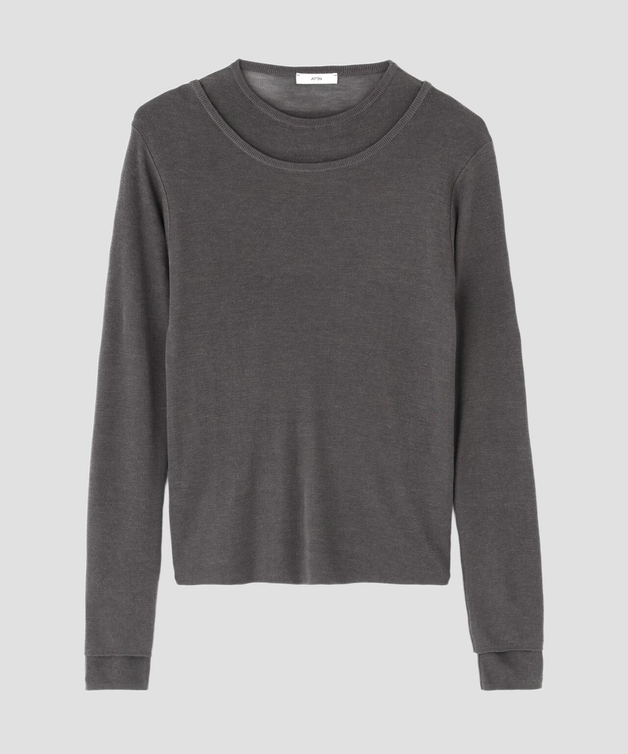 ATON / TENCEL SILK CIRCULER RIB CREW&CREW LAYERED