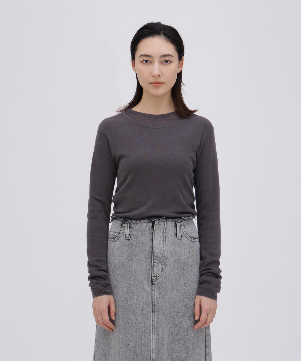 ATON / TENCEL SILK CIRCULER RIB CREW&CREW LAYERED