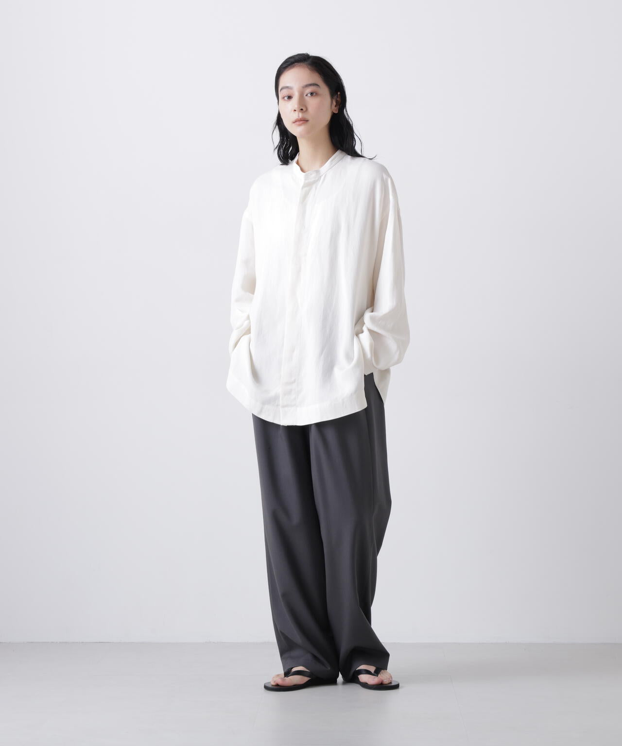 STUDIO NICHOLSON / VINTAGE SOFT LINEN UNISEX GRANDAD COLLAR SHIRT