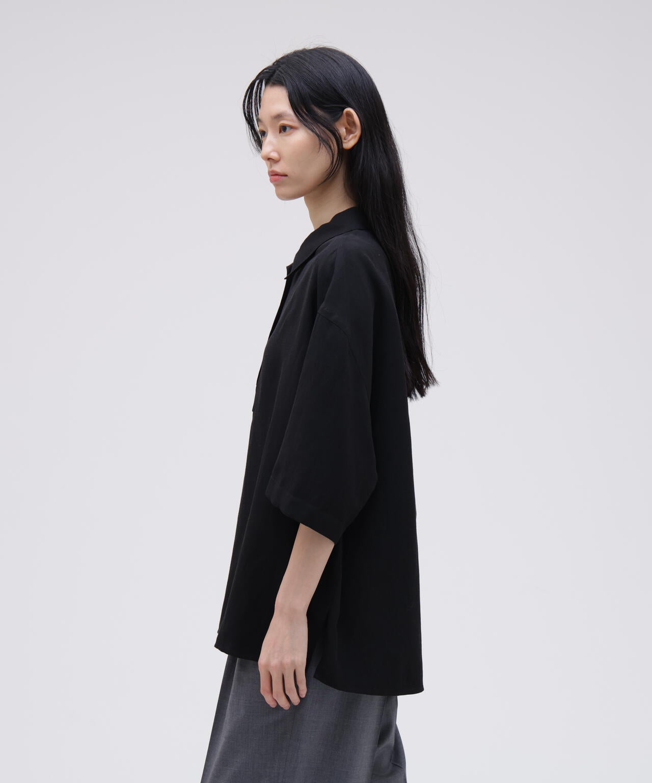 STUDIO NICHOLSON / VINTAGE SOFT LINEN HALF PLACKET SHORT SLEEVE SHIRT