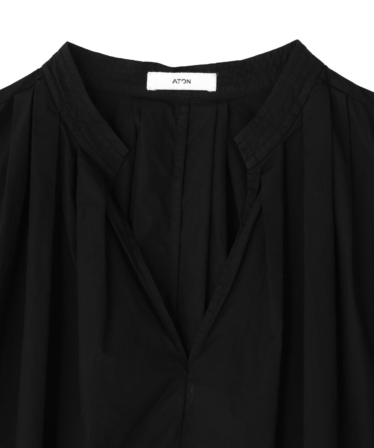 ATON / NATURAL DYED COTTON LAWN TUCKED LONGSLEEVE DRESS