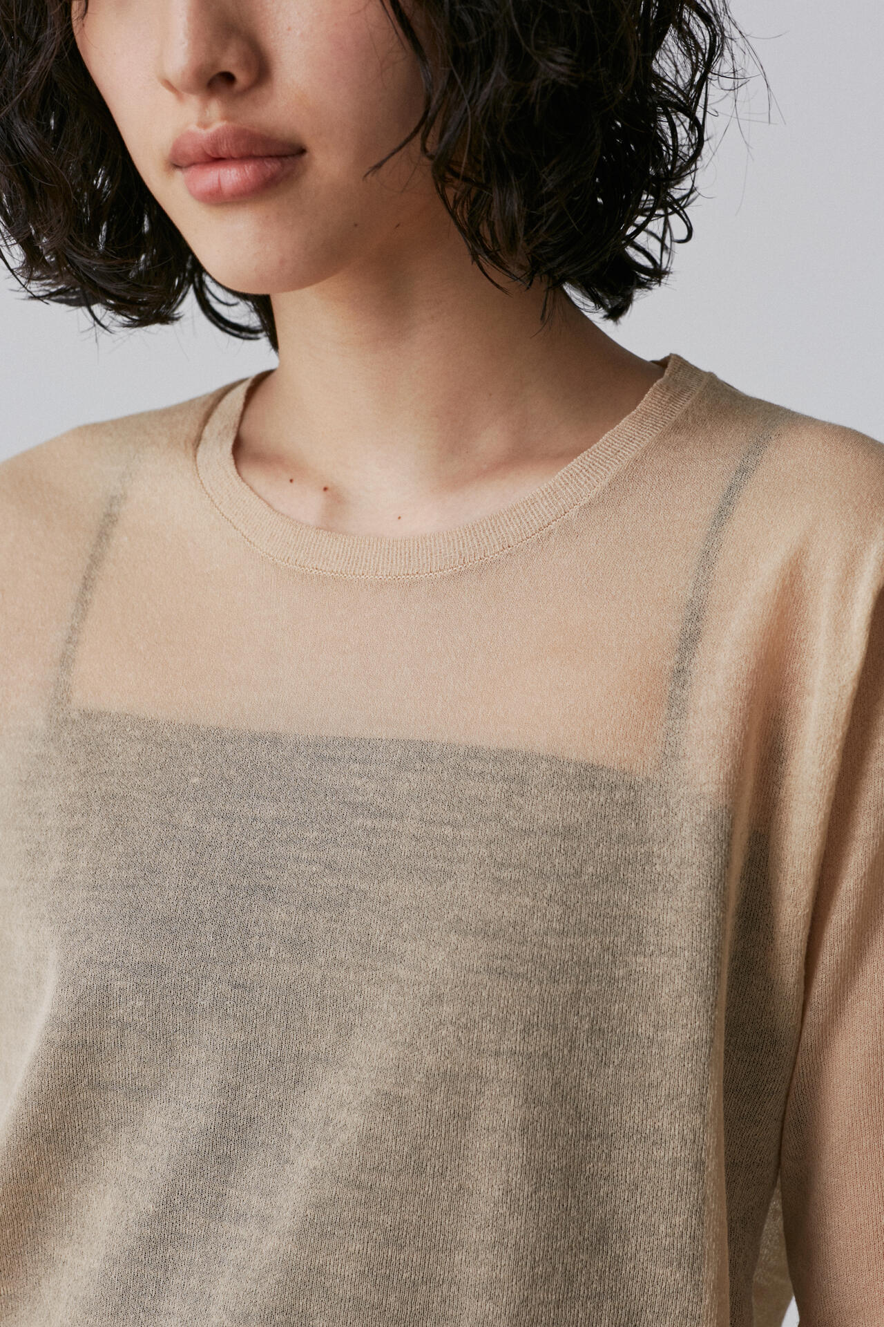 YLEVE / POLYESTER RAMIE SHEER KNIT PULL OVER