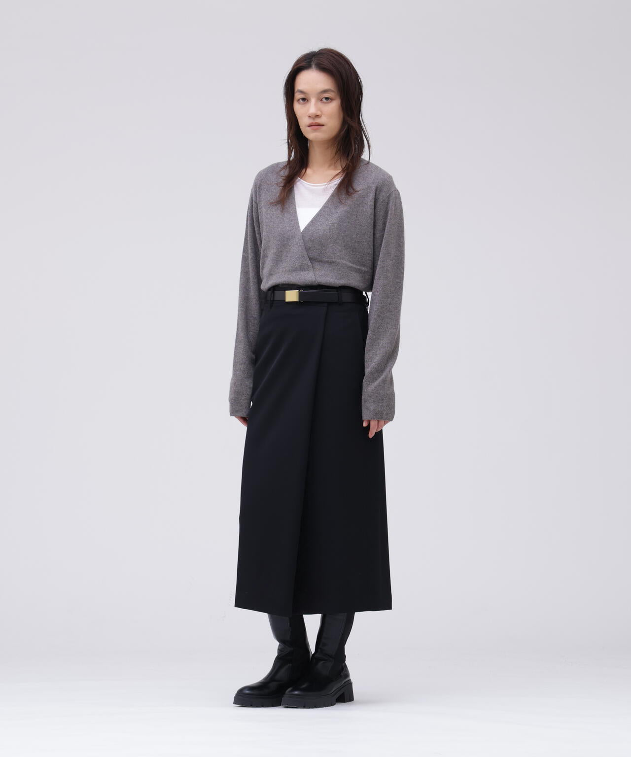 YLEVE / MERINO WOOL TWILL WRAP SKIRT