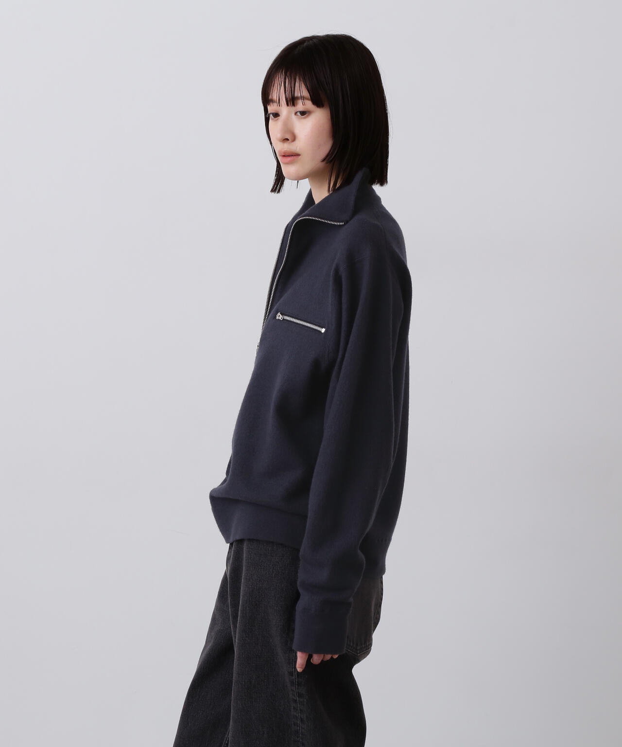 YLEVE / ULTRAFINE MERINO MILLED WOOL KNIT HALF ZIP PULL OVER