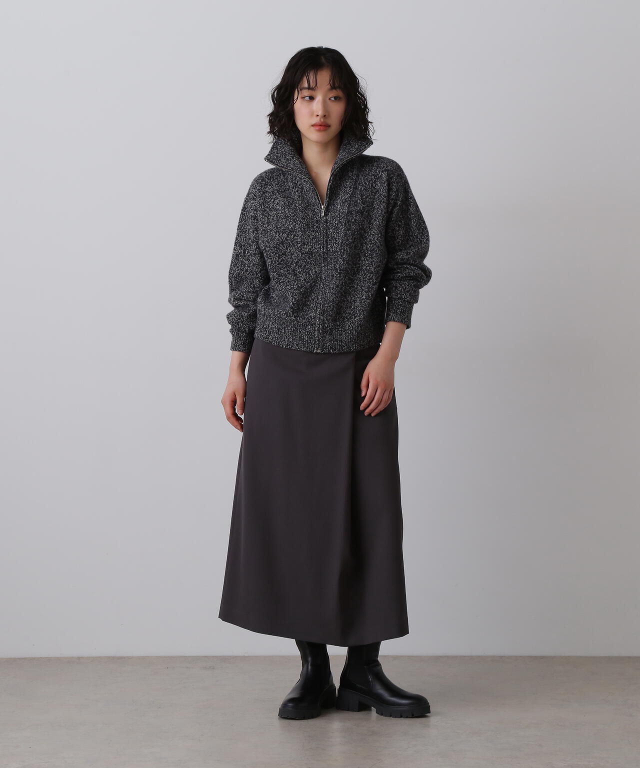YLEVE / WOOL CASHMERE MELANGE KNIT FULL ZIP PULL OVER