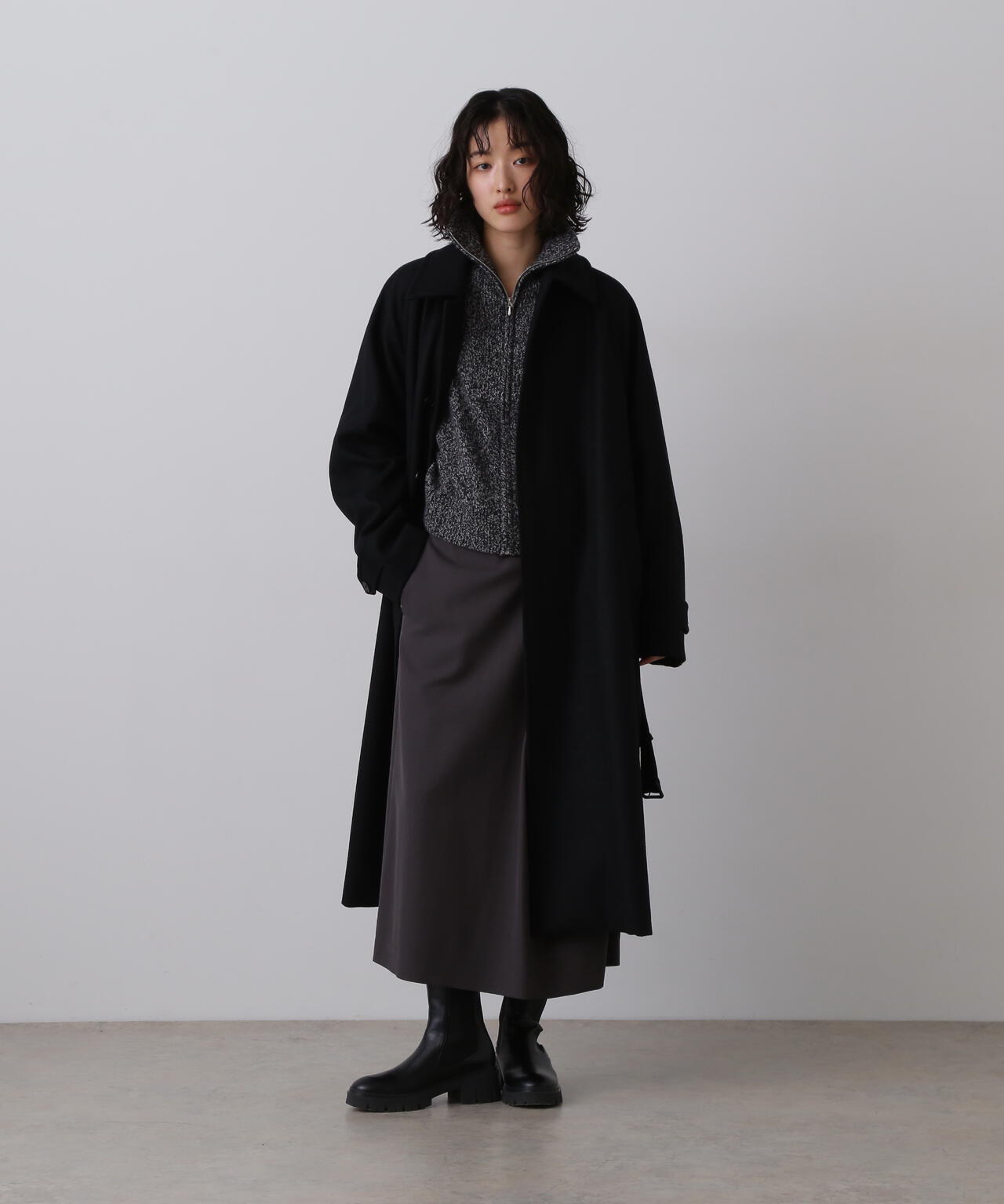 YLEVE / WOOL CASHMERE MELANGE KNIT FULL ZIP PULL OVER