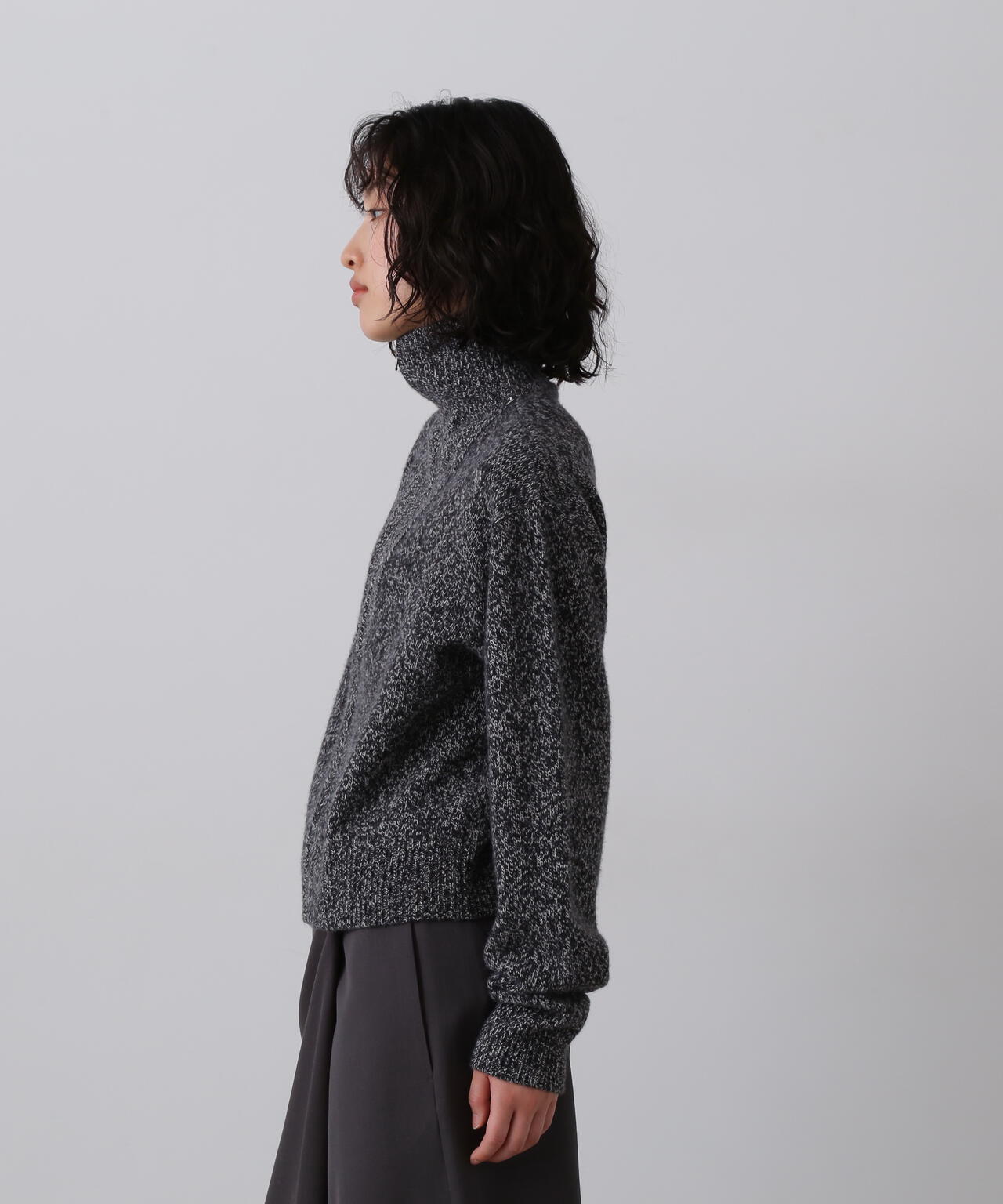 YLEVE / WOOL CASHMERE MELANGE KNIT FULL ZIP PULL OVER