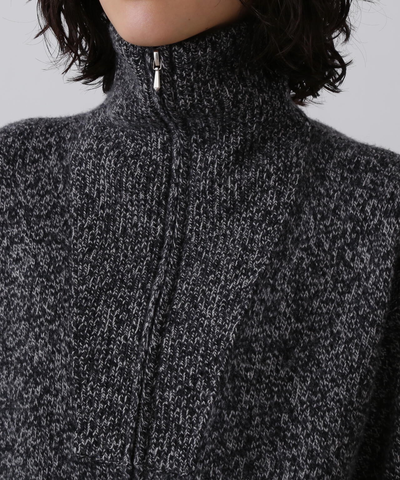 YLEVE / WOOL CASHMERE MELANGE KNIT FULL ZIP PULL OVER