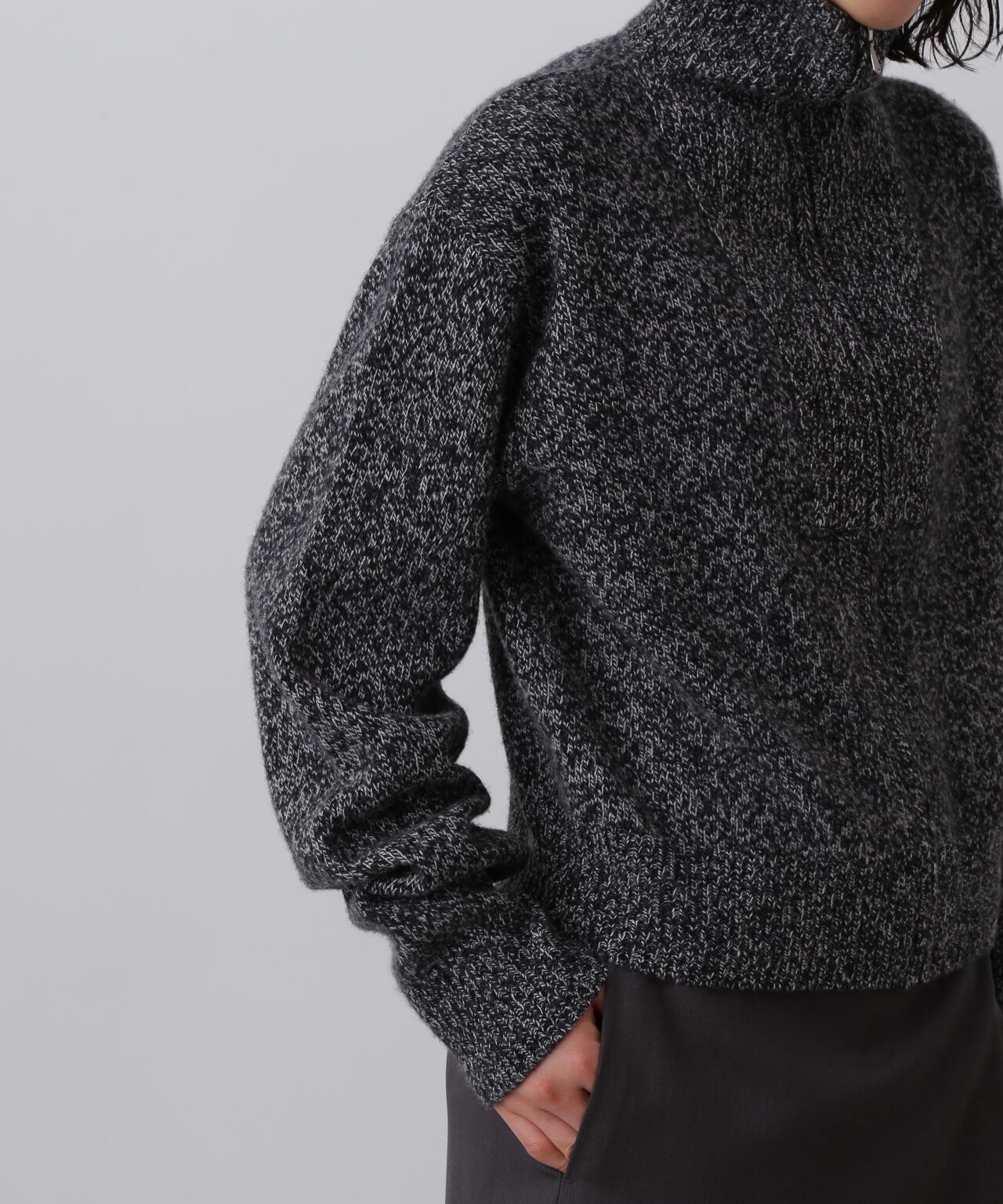 YLEVE / WOOL CASHMERE MELANGE KNIT FULL ZIP PULL OVER