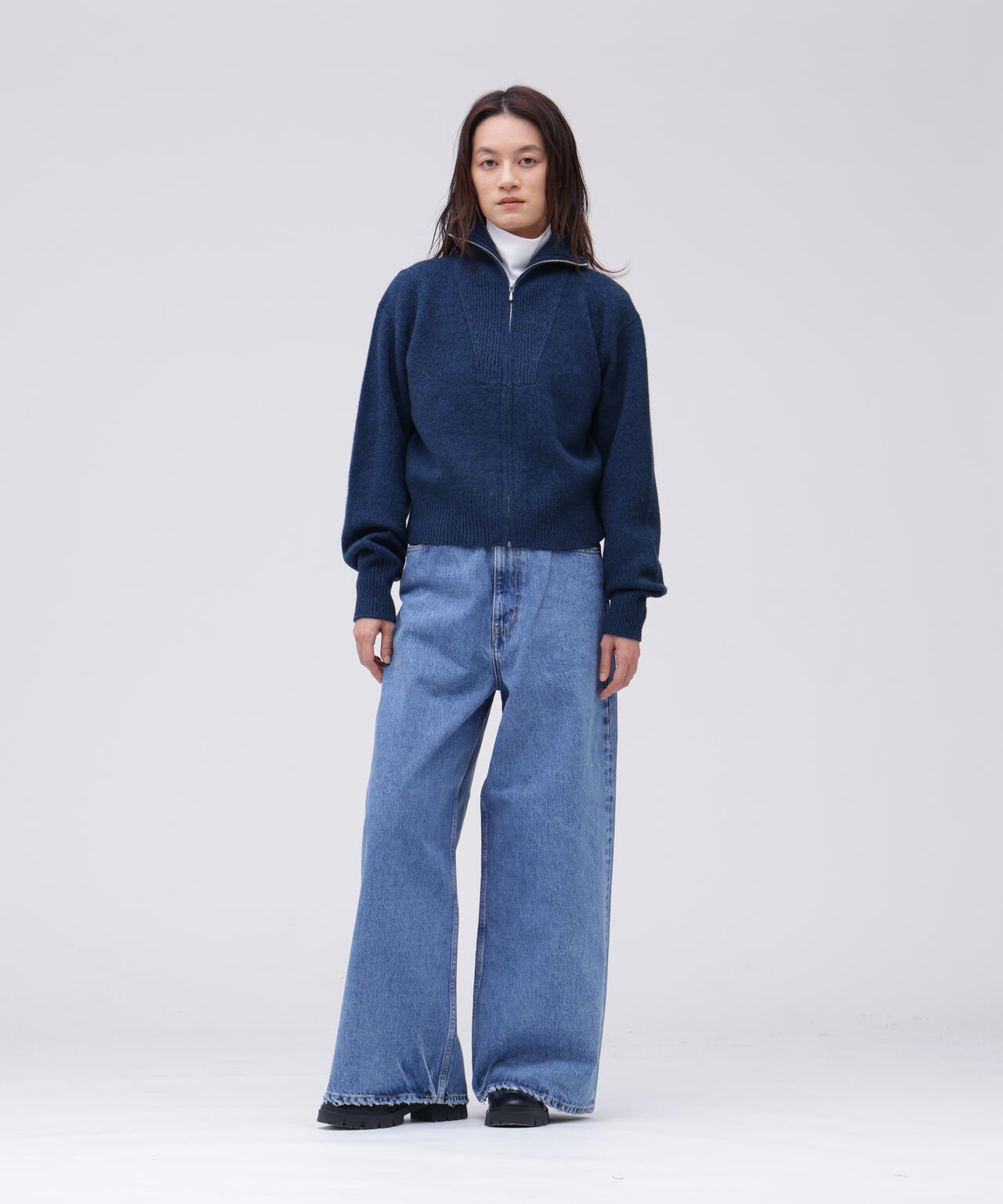 YLEVE / WOOL CASHMERE MELANGE KNIT FULL ZIP PULL OVER
