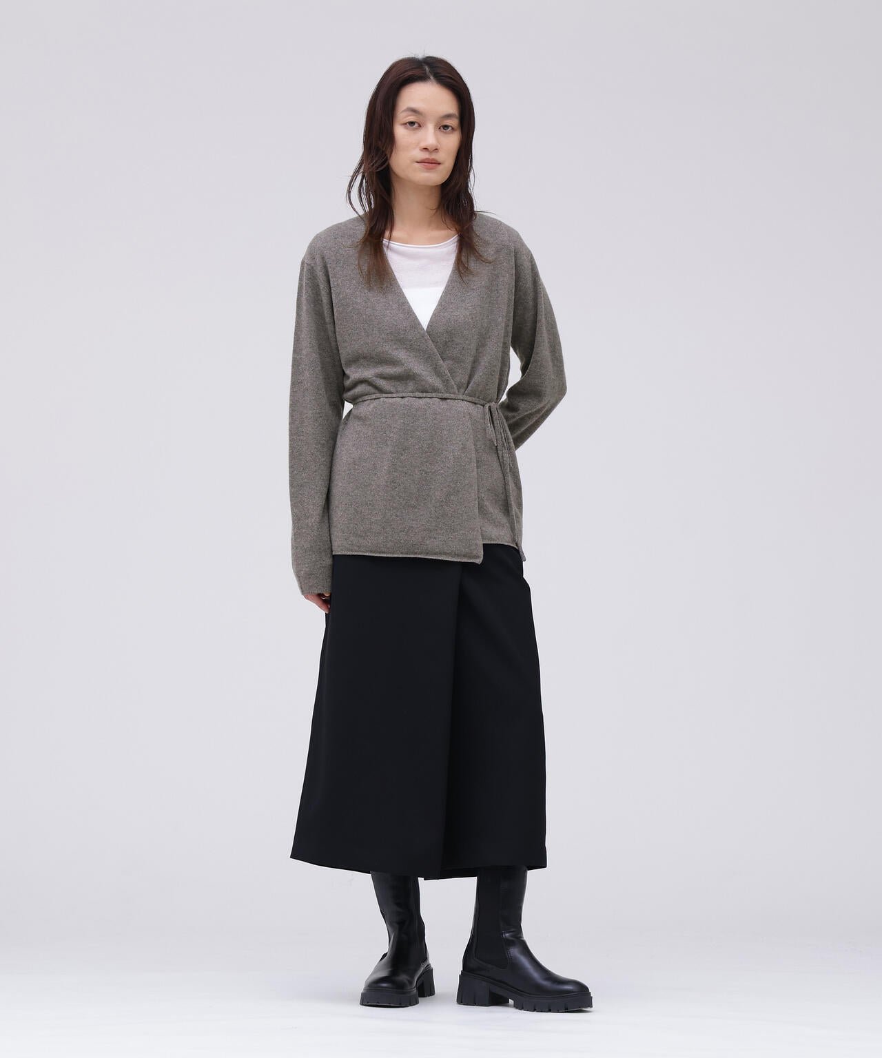 YLEVE / CASHMERE KNIT WRAP CARDIGAN