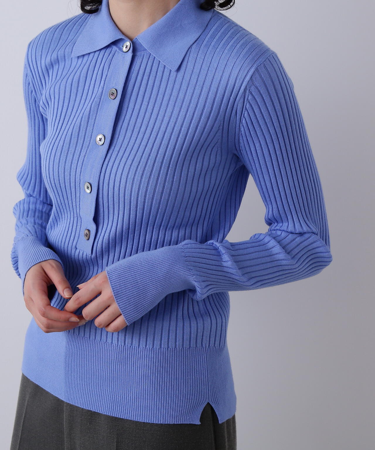 YLEVE / WOOL SILK CASHMERE RIB KNIT POLO