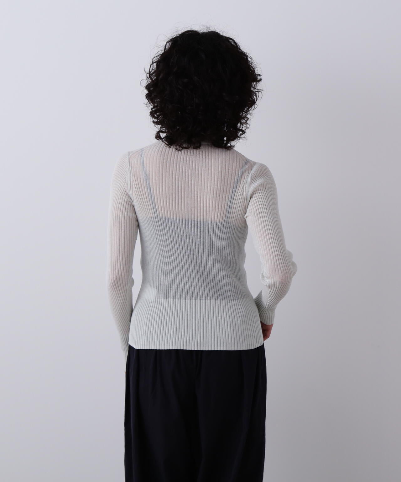 YLEVE / SHEER RIB KNIT LONG SLEEVE PULLOVER