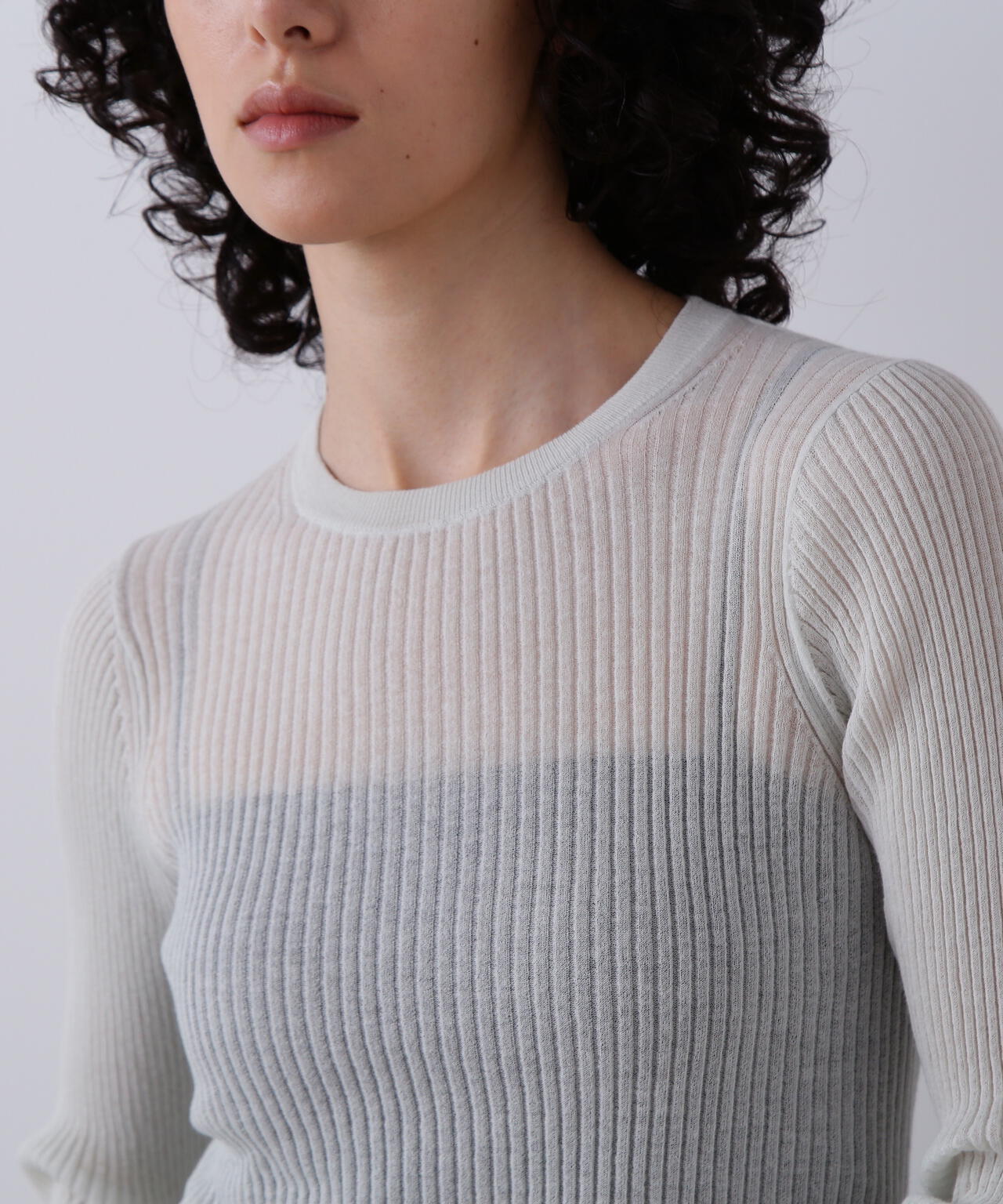 YLEVE / SHEER RIB KNIT LONG SLEEVE PULLOVER
