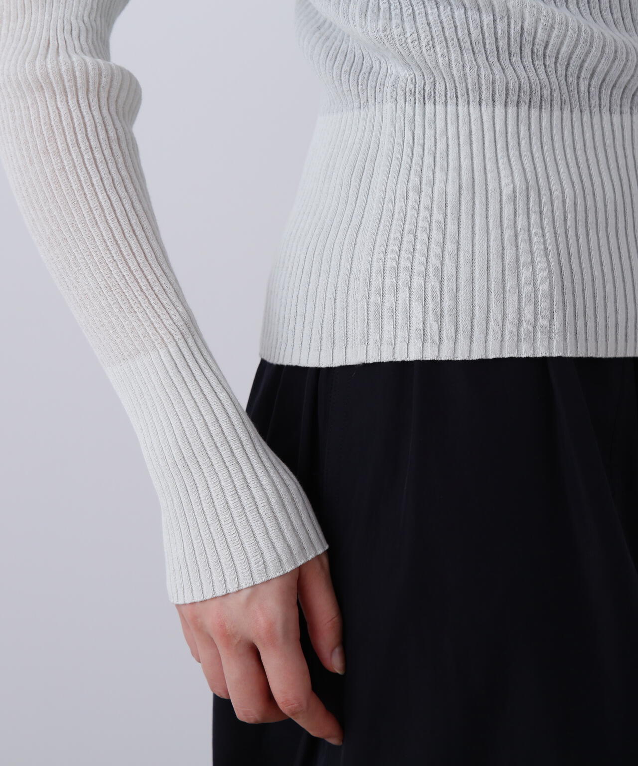 YLEVE / SHEER RIB KNIT LONG SLEEVE PULLOVER
