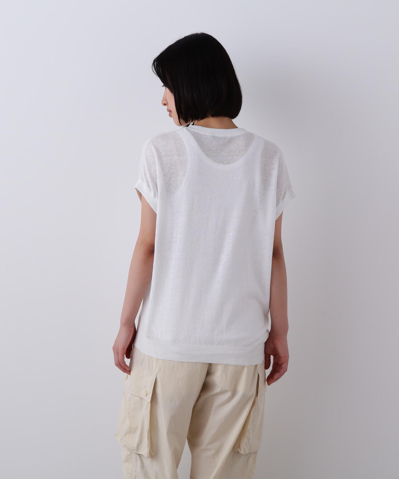 YLEVE / COTTON LINEN KNIT ASYMMETRY PULLOVER