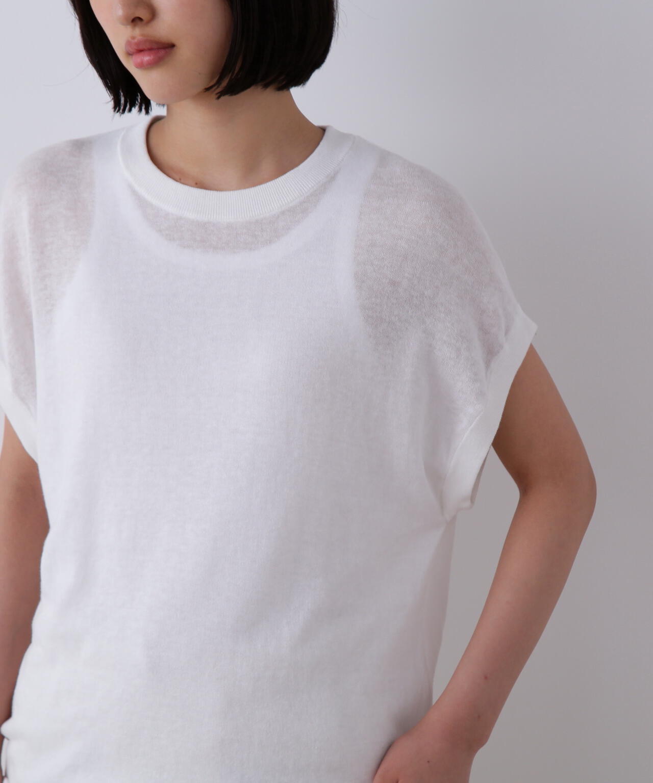 YLEVE / COTTON LINEN KNIT ASYMMETRY PULLOVER