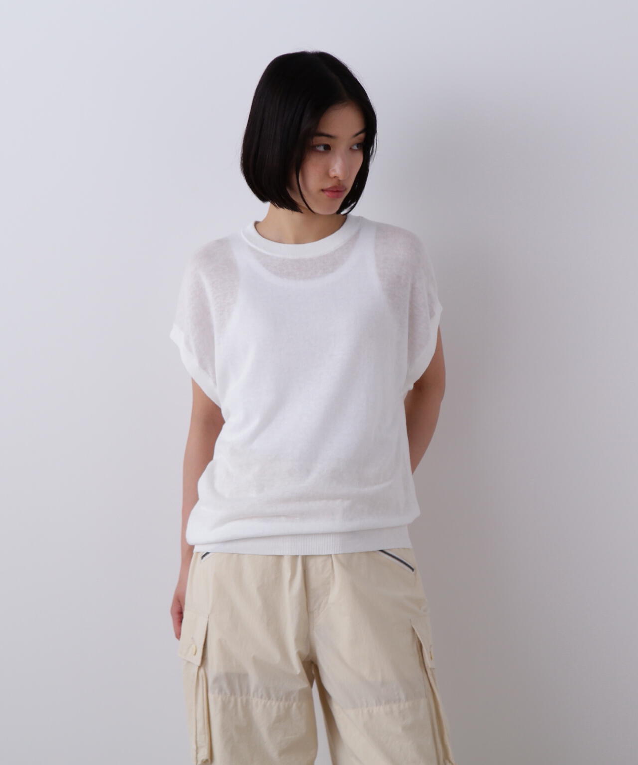 YLEVE / COTTON LINEN KNIT ASYMMETRY PULLOVER