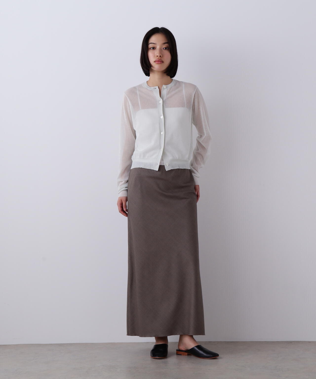 YLEVE / SHEER RIB KNIT CARDIGAN