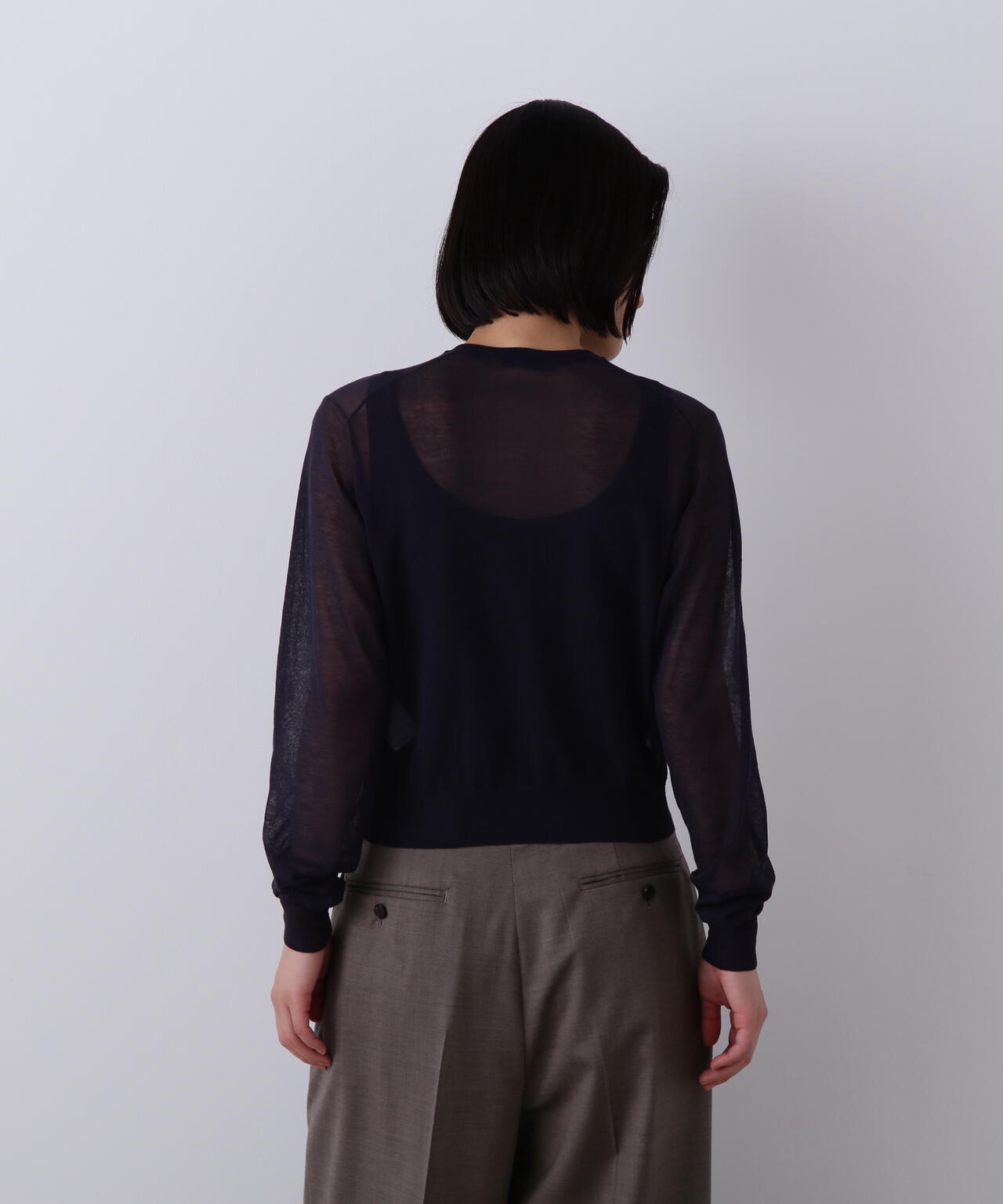 YLEVE / SHEER RIB KNIT CARDIGAN