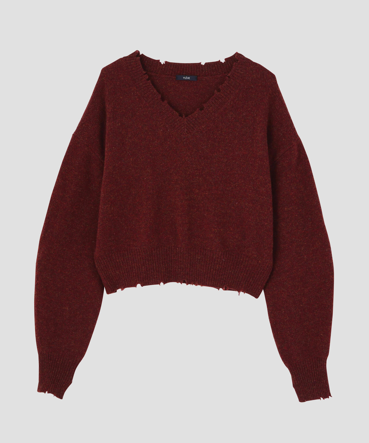 YLEVE / FRAYED EDGE V-NECK KNIT PULLOVER