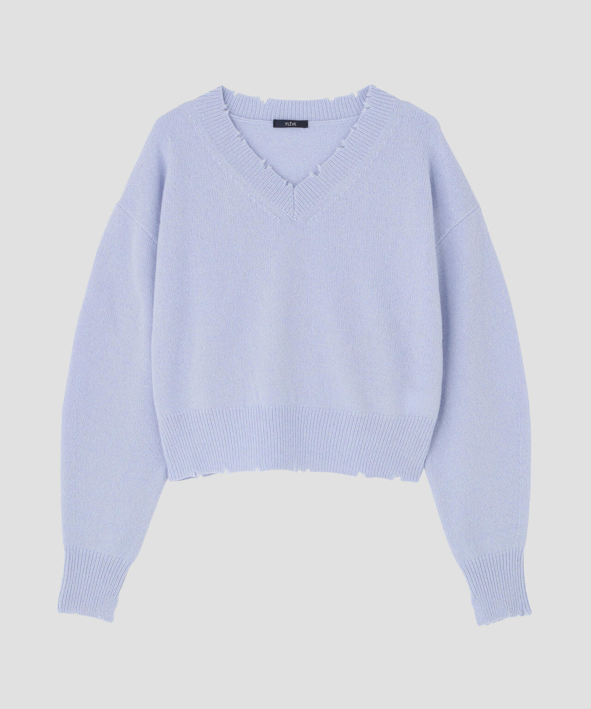 YLEVE / FRAYED EDGE V-NECK KNIT PULLOVER