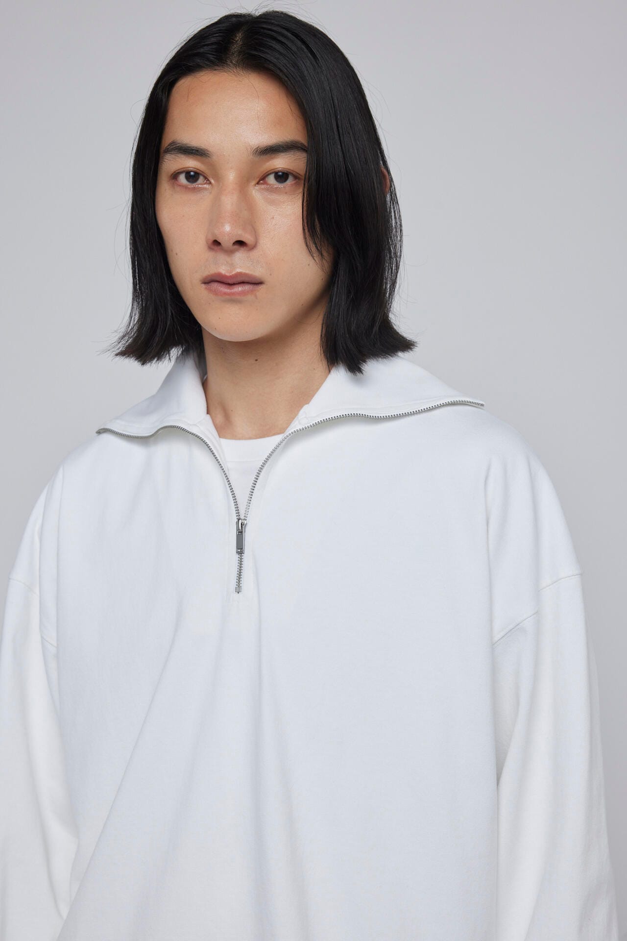 STUDIO NICHOLSON / DRY HEAVY COTTON ZIP THROUGH ROLL NECK