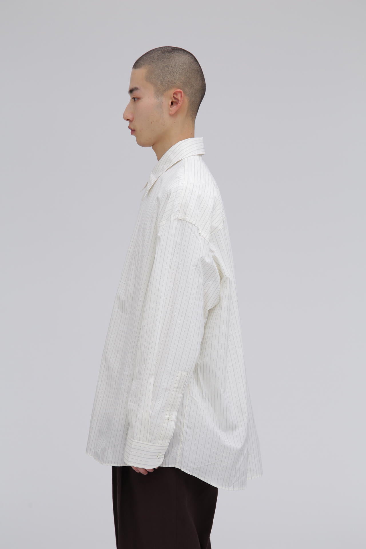 STUDIO NICHOLSON / TICKING STRIPE OVERSIZED FRENCH PLACKET SHIRT