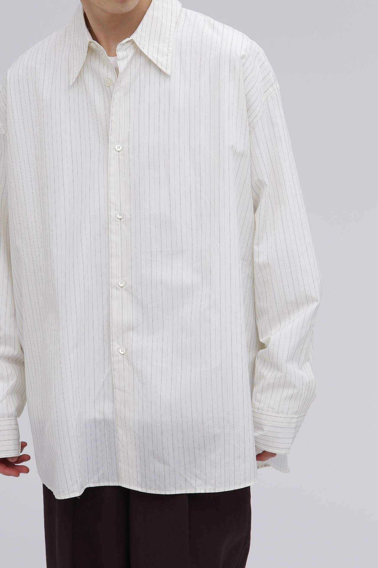 STUDIO NICHOLSON / TICKING STRIPE OVERSIZED FRENCH PLACKET SHIRT