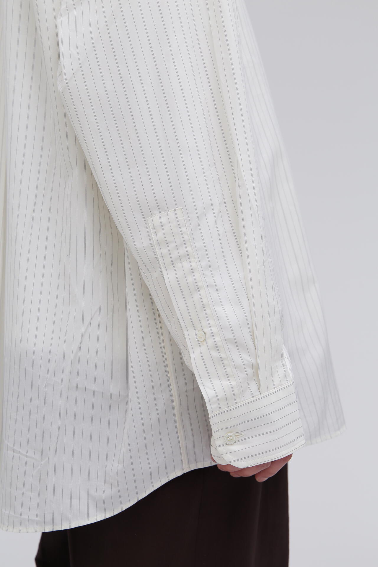 STUDIO NICHOLSON / TICKING STRIPE OVERSIZED FRENCH PLACKET SHIRT