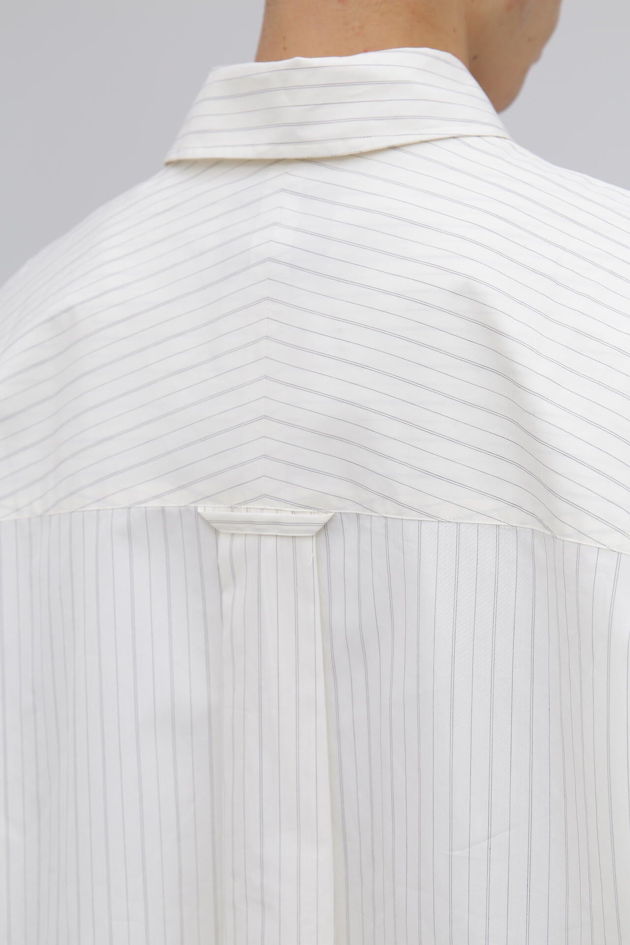 STUDIO NICHOLSON / TICKING STRIPE OVERSIZED FRENCH PLACKET SHIRT