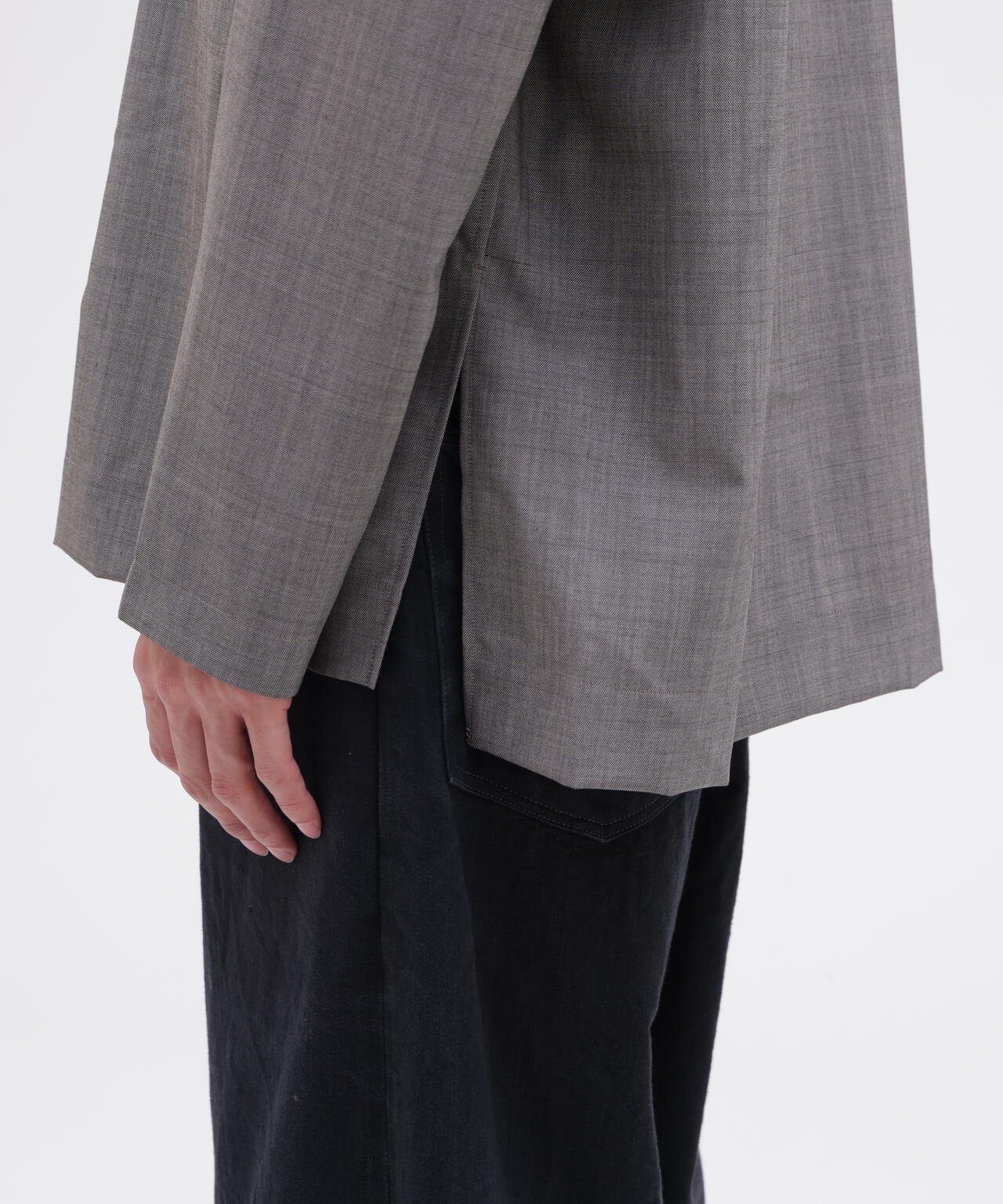 STUDIO NICHOLSON / TROPICAL WOOL GRANDAD COLLAR SHIRT
