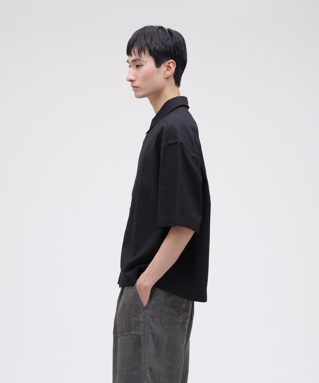 STUDIO NICHOLSON / TONAL BROKEN TWILL SHORT SLEEVE BOXY SHIRT