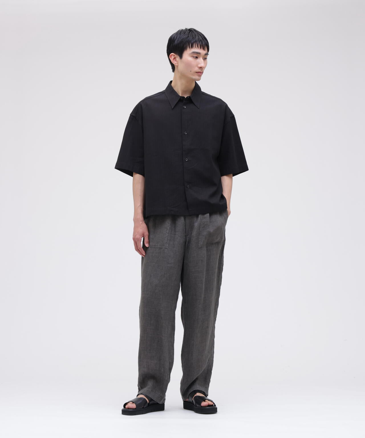 STUDIO NICHOLSON / TONAL BROKEN TWILL SHORT SLEEVE BOXY SHIRT