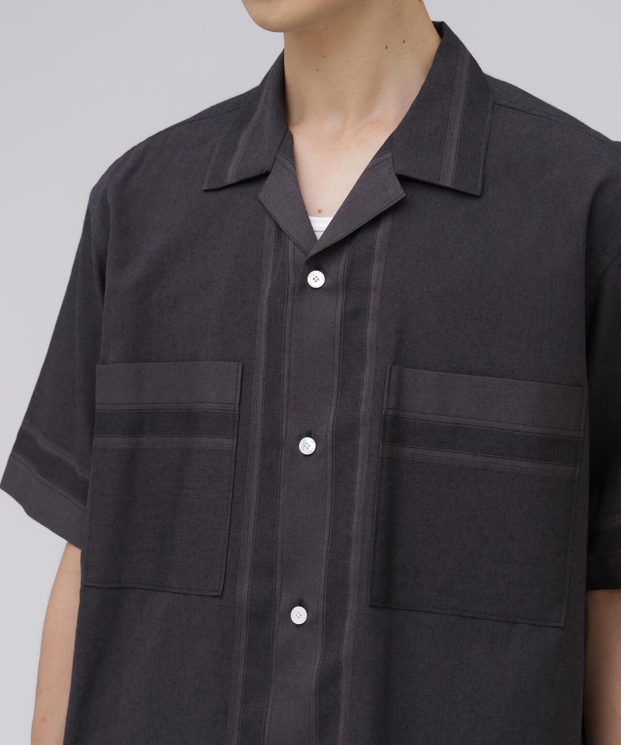 YLEVE / DOBBY STRIPE CHAMBRAY OPEN COLLAR SHIRT