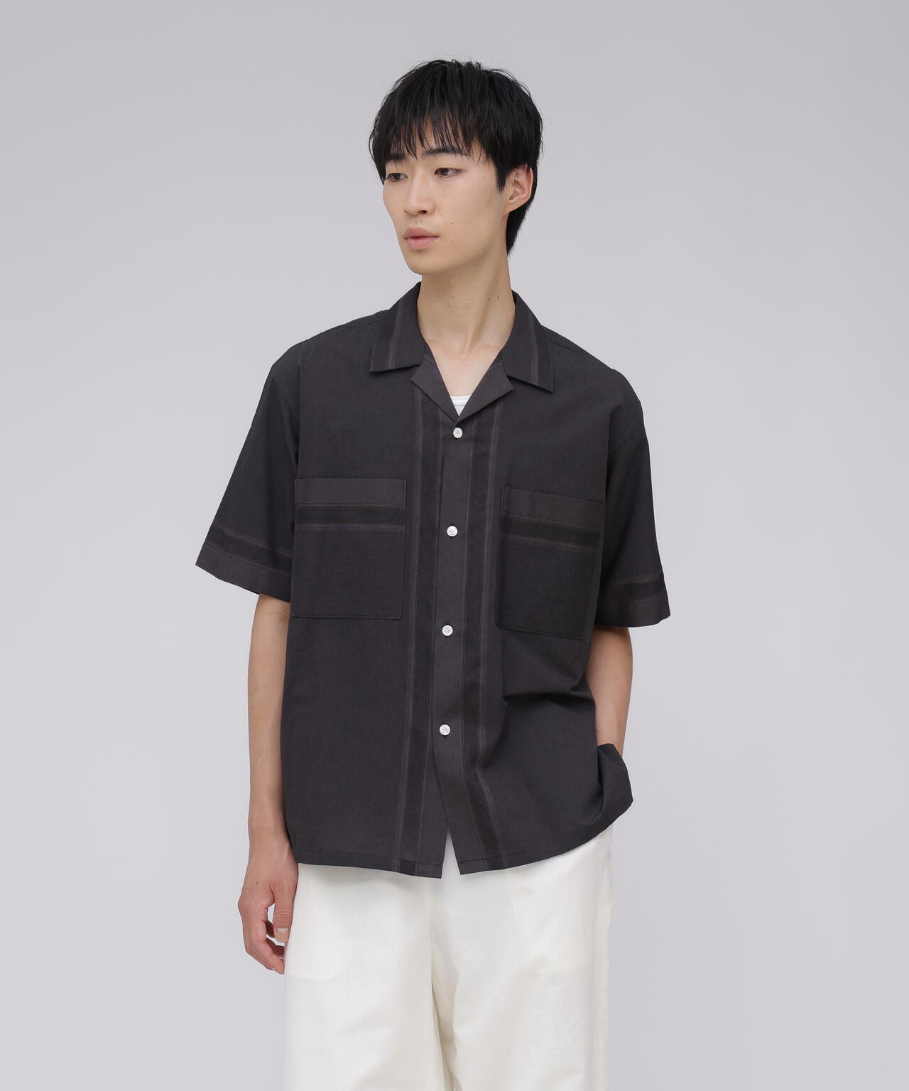 YLEVE / DOBBY STRIPE CHAMBRAY OPEN COLLAR SHIRT