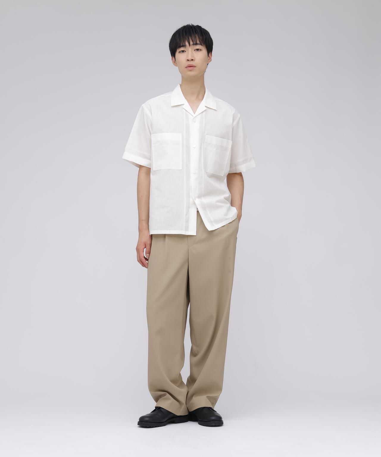YLEVE / DOBBY STRIPE CHAMBRAY OPEN COLLAR SHIRT