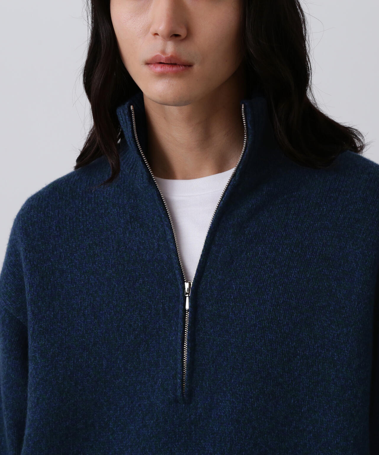 YLEVE / WOOL CASHMERE MELANGE KNIT HALF ZIP PULL OVER