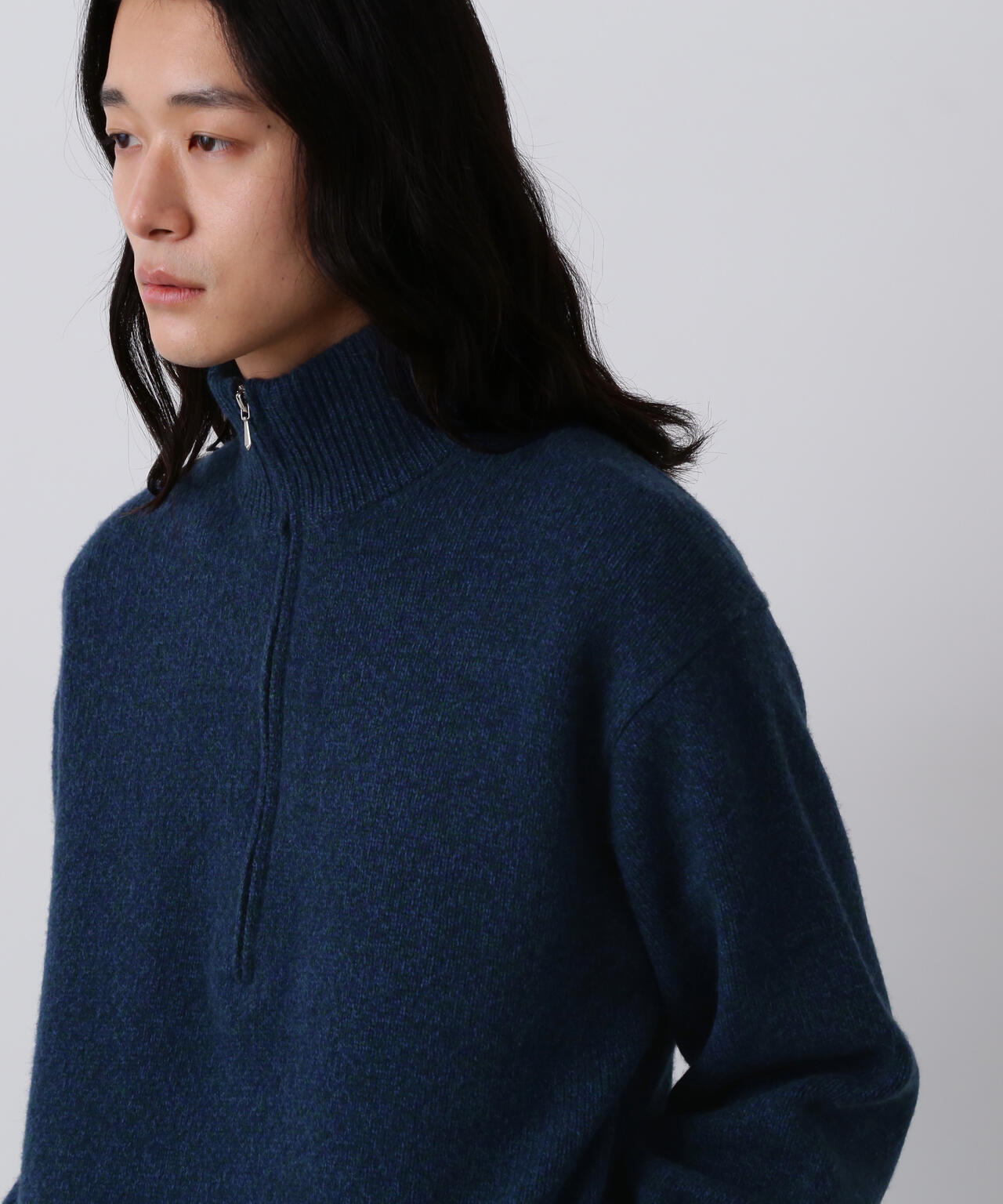 YLEVE / WOOL CASHMERE MELANGE KNIT HALF ZIP PULL OVER