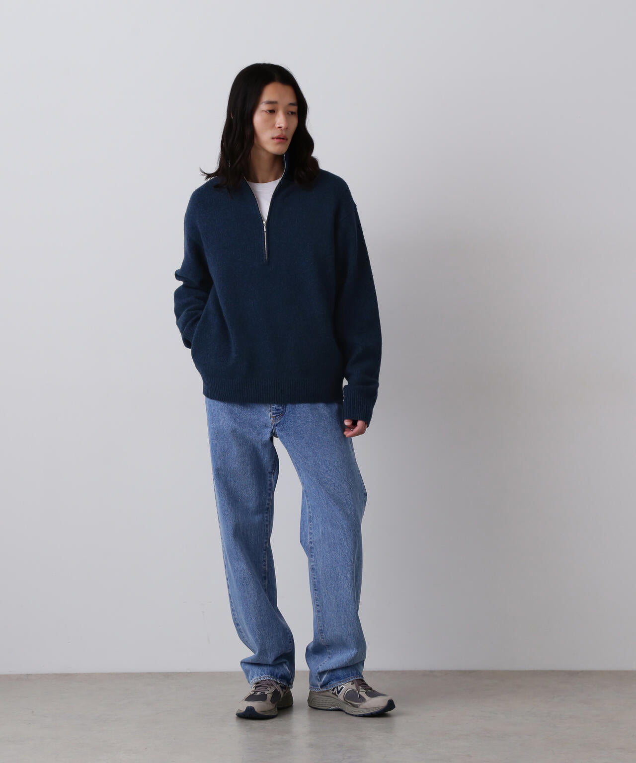YLEVE / WOOL CASHMERE MELANGE KNIT HALF ZIP PULL OVER