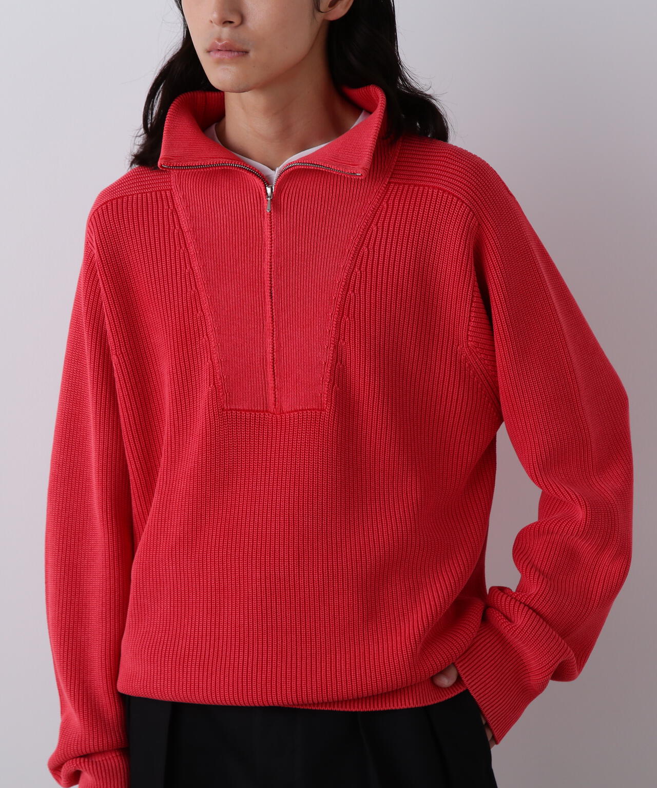 YLEVE / FADED STONEWASH KNIT ZIP PULLOVER