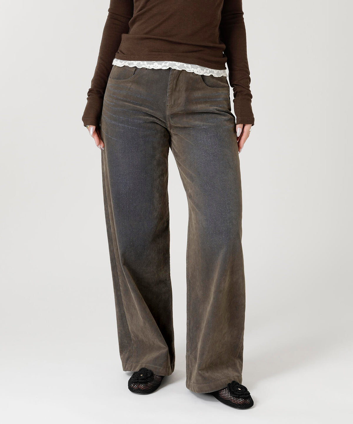 FLOCKED DENIM PANTS