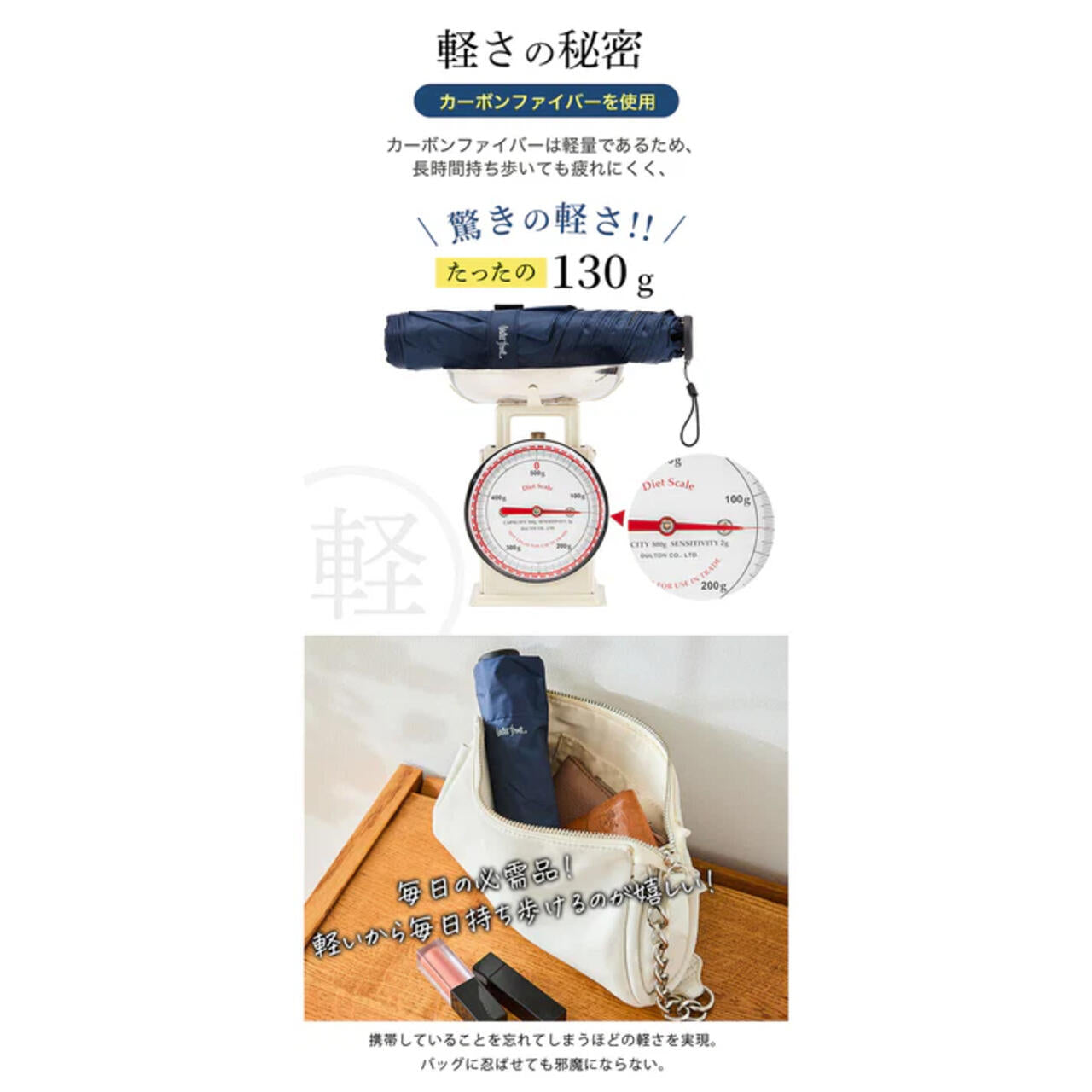 NEW極軽カーボン UVブロック 50cm　晴雨兼用