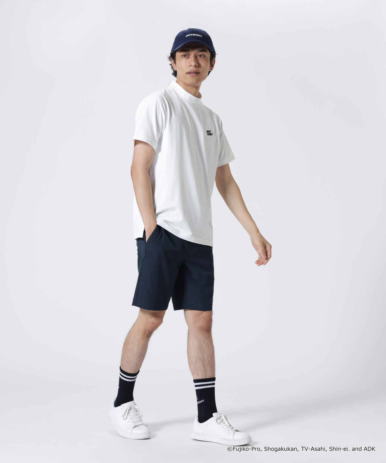 【ドラえもん】ストレッチジャガード半袖モックネックカットソー