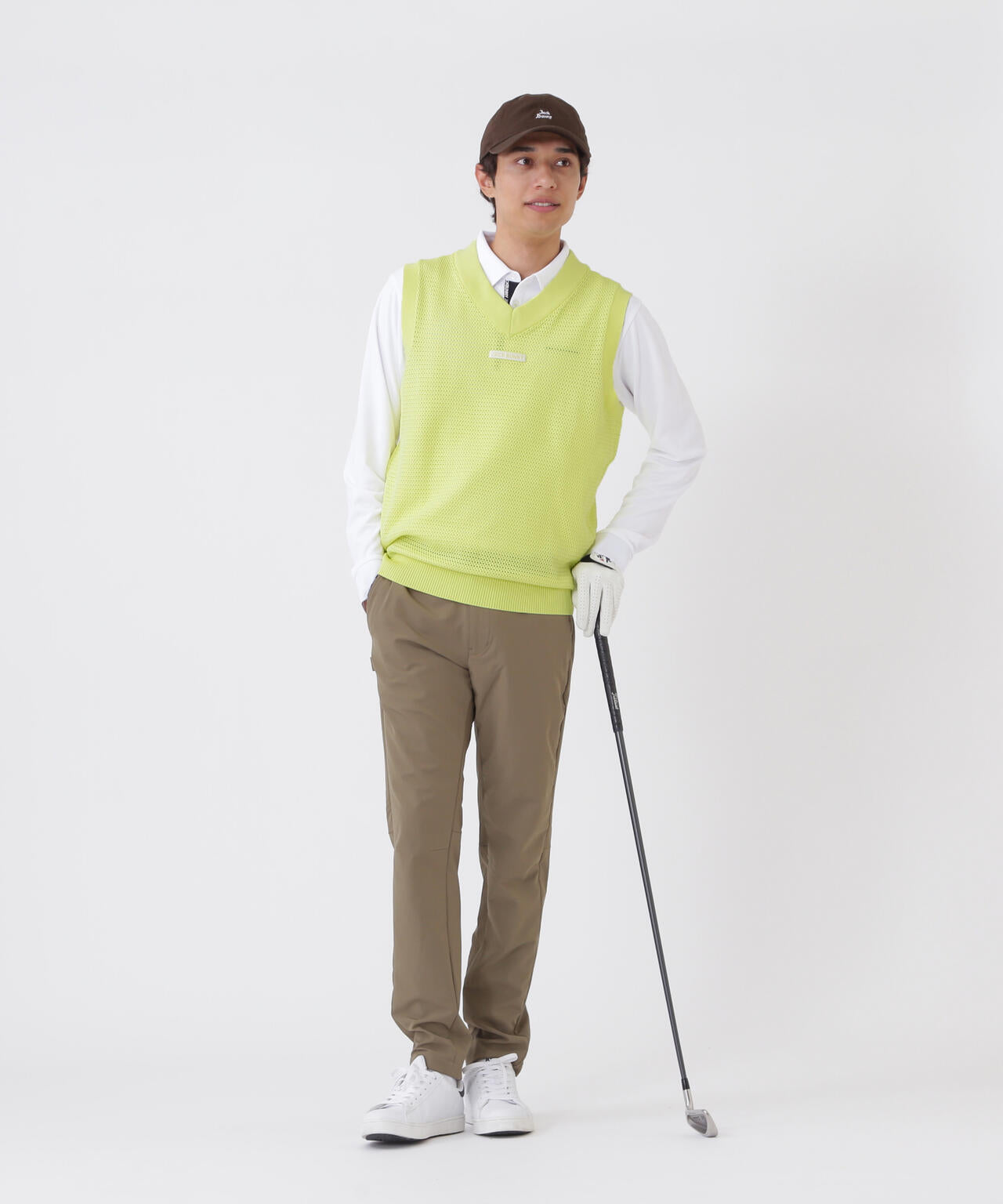 イージーケアキューブメッシュVネックニットベスト (MENS)