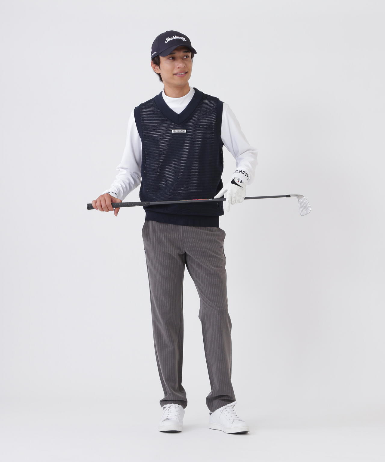 イージーケアキューブメッシュVネックニットベスト (MENS)